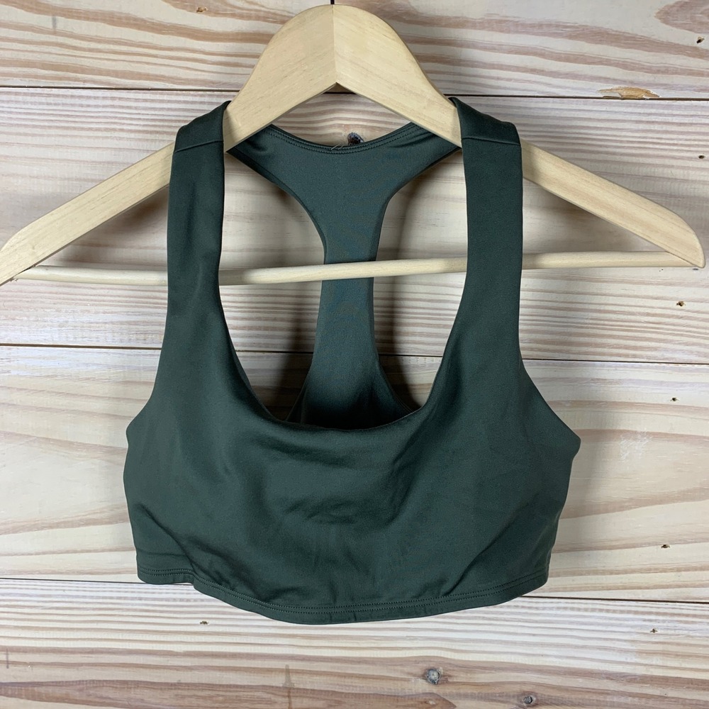 Alo Yoga Sports Bra Women Medium Green‎ Racerback Scoop Neck Activewear